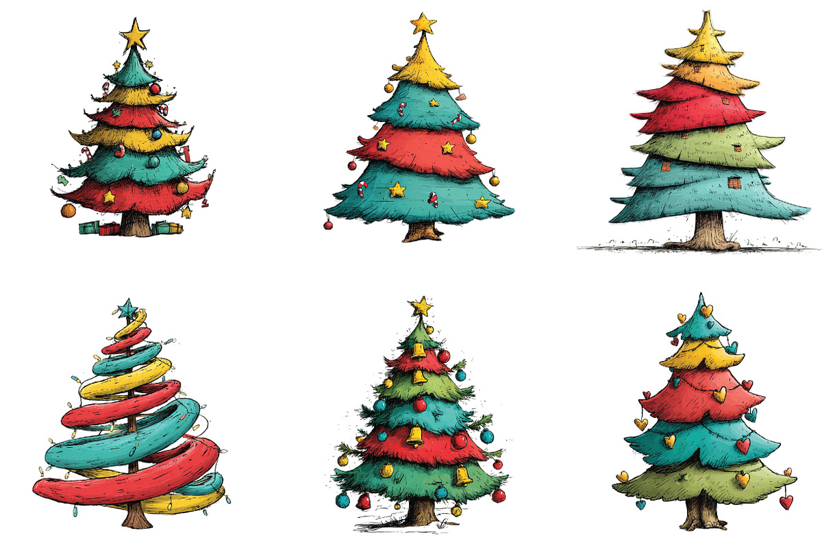 Whimsical Christmas Tree Clipart, an Illustration by CraftArtStudio (Photo 5 of 6)