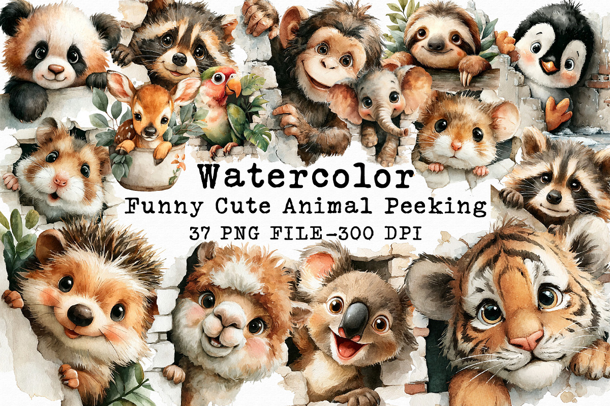 Funny Cute Animal Peeking clipart, an Illustration by Libby Wishes (Photo 1 of 7)