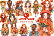 Girls with Fall Flowers Clipart, an Illustration by CreationArt (Thumbnail 1 of 4)