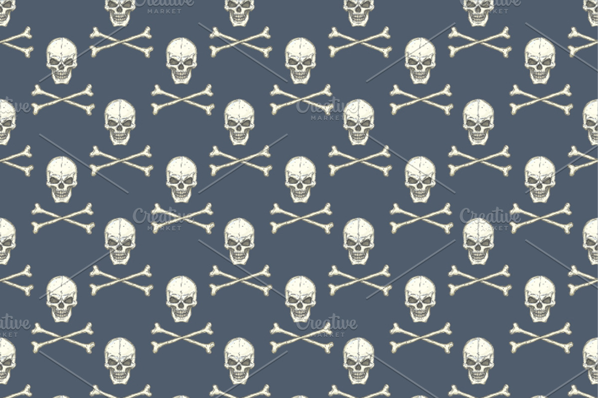 Skull set. Seamless patterns. preview 5