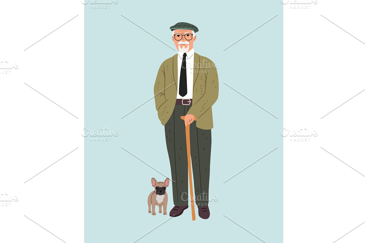 Kind grandpa with a little dog, a Person Illustration by Stock-Smart-Start