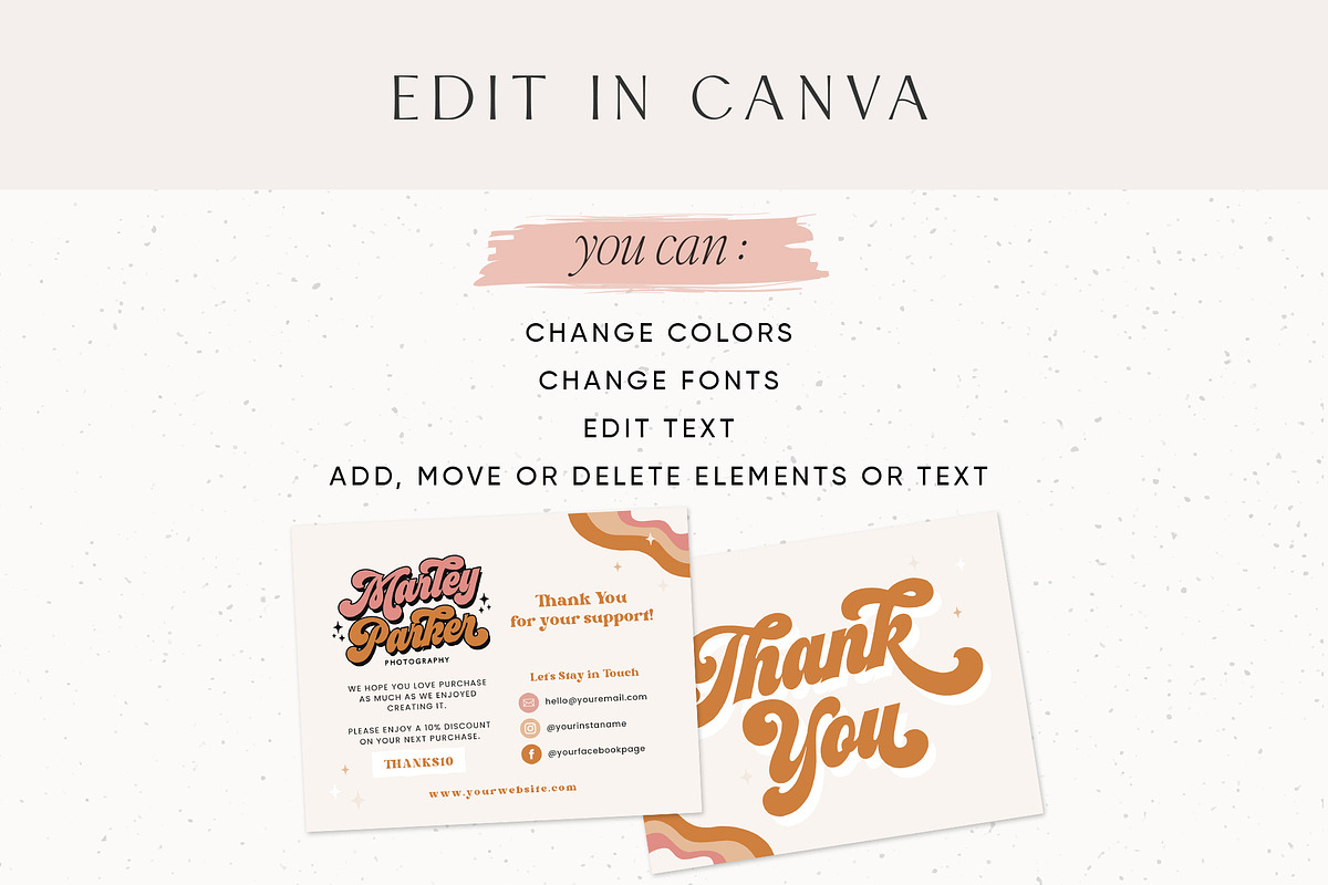 Retro Editable Thank You Card Canva, a Business Card Template by Summit Avenue (Photo 2 of 7)