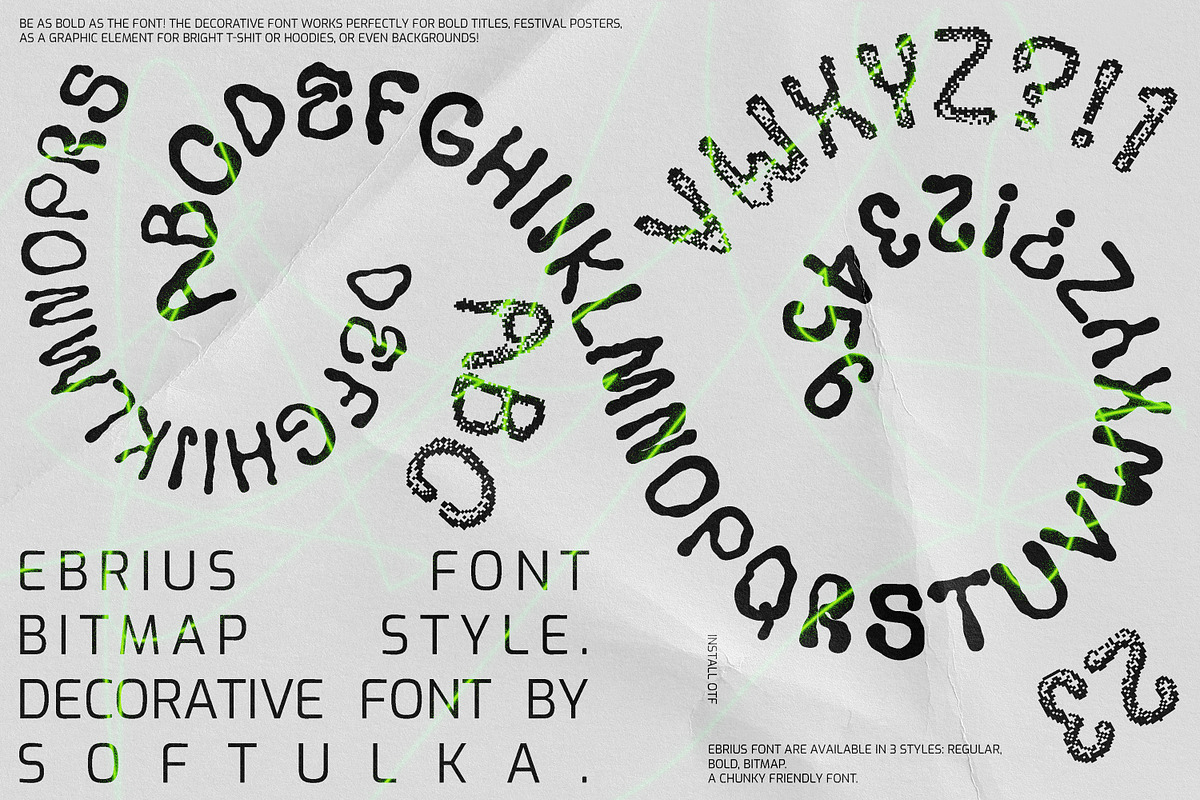 Ebrius Font - Trippy, Bitmap Font, a Font by softulka (Photo 2 of 11)