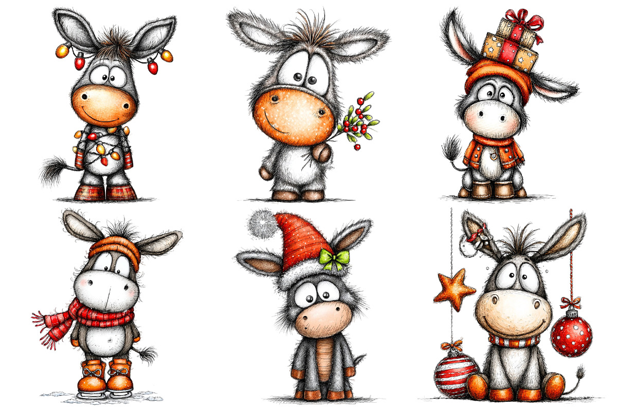 Whimsical Christmas Donkey Clipart, an Illustration by Pixels.Craft (Photo 5 of 6)