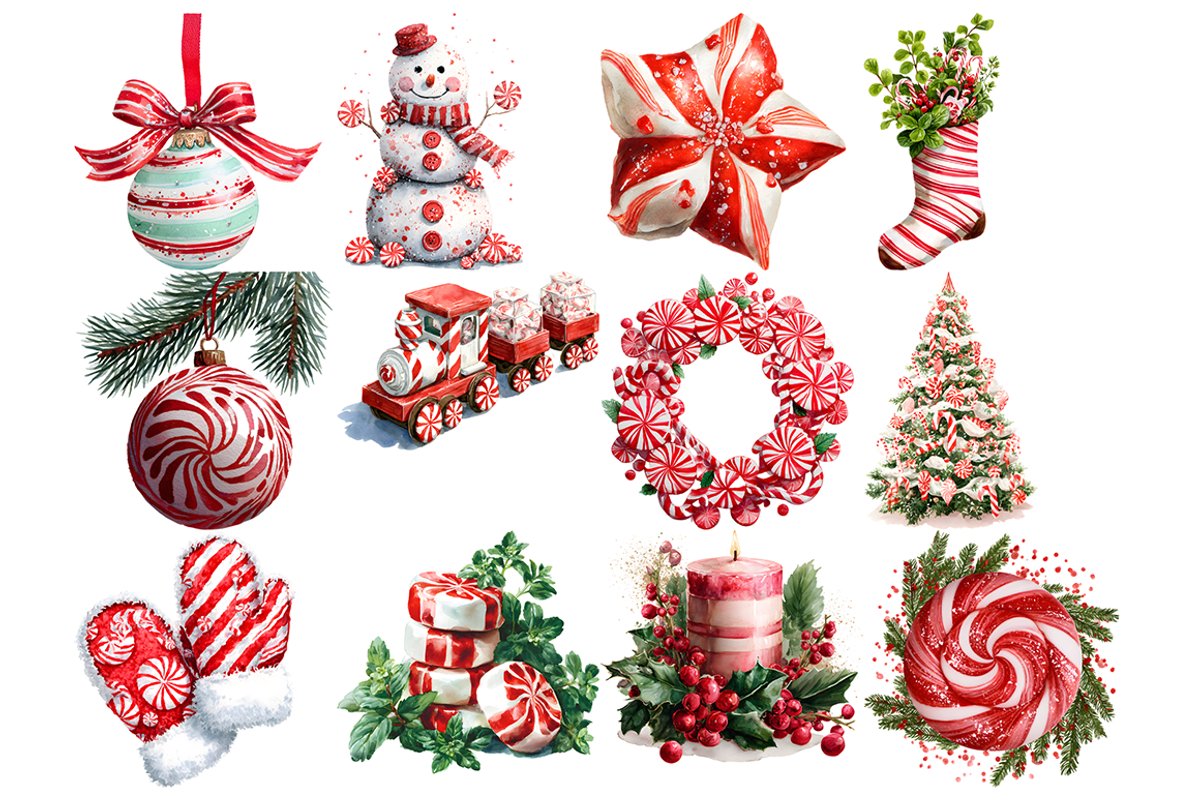 Watercolor Peppermint Clipart, a Decorative Illustration by stickermadness (Photo 2 of 4)