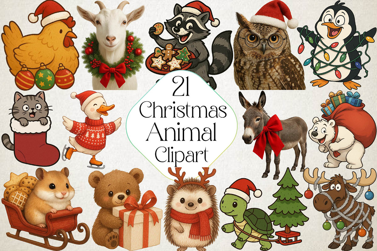 Christmas Animal Clipart Png, an Illustration by DreamPrint404 (Photo 1 of 3)