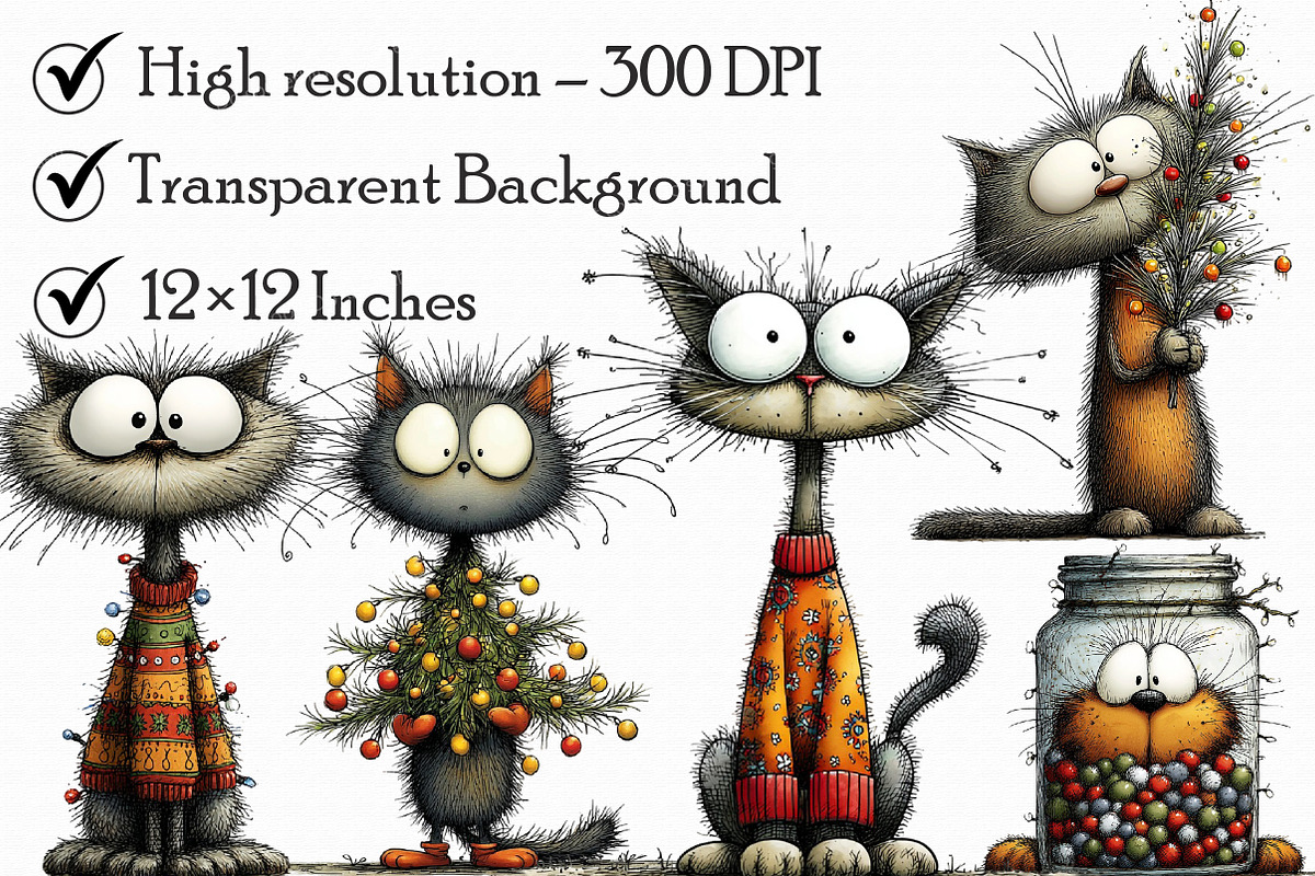 Quirky Christmas Cat Clipart, an Illustration by Libby Wishes (Photo 7 of 9)