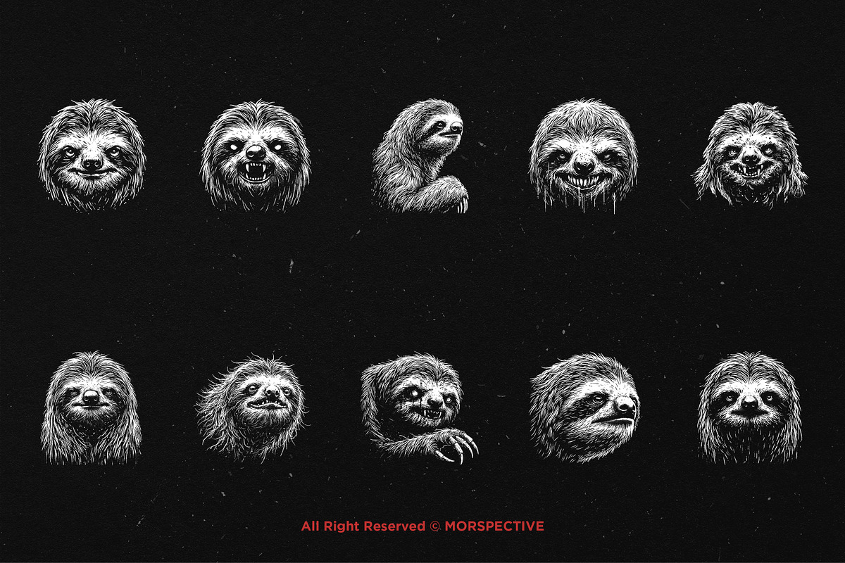 10 Bundle Dark Art Sloth Slow Jungle, an Illustration by Morspective (Photo 6 of 7)