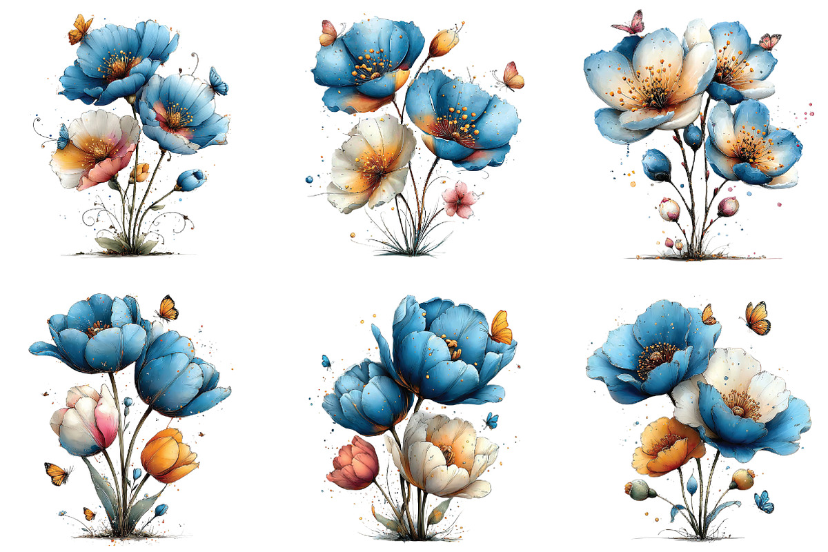 Whimsical Flowers Butterflies Clipar, an Illustration by CraftArtStudio (Photo 3 of 6)