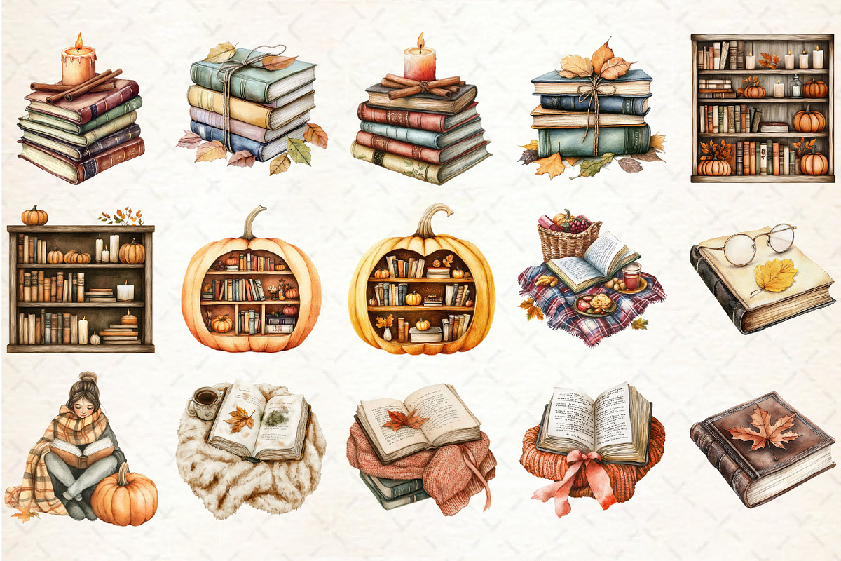 Watercolor Autumn Cozy Reading Clipa, an Illustration by Rose Art (Photo 2 of 7)