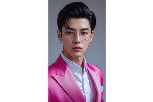 Stylish young man in a pink suit and, an Illustration by tilialucida