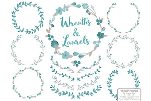 Vintage Blue Vector Flower Wreaths, an Illustration by Amanda Ilkov