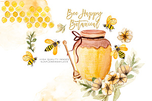 Watercolor Bee Honey Clipart