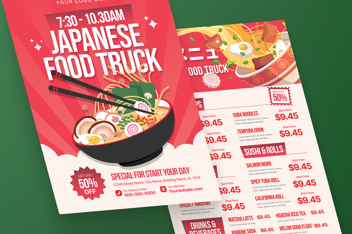 Japanese Food Truck Menu Flyer, a Flyer Template by MMPixelCraft (Photo 2 of 6)