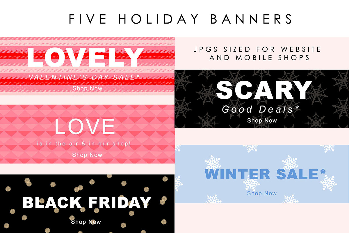 Five Holiday Website Banners, a Shopify Template by Adrienne Morris (Photo 1 of 2)