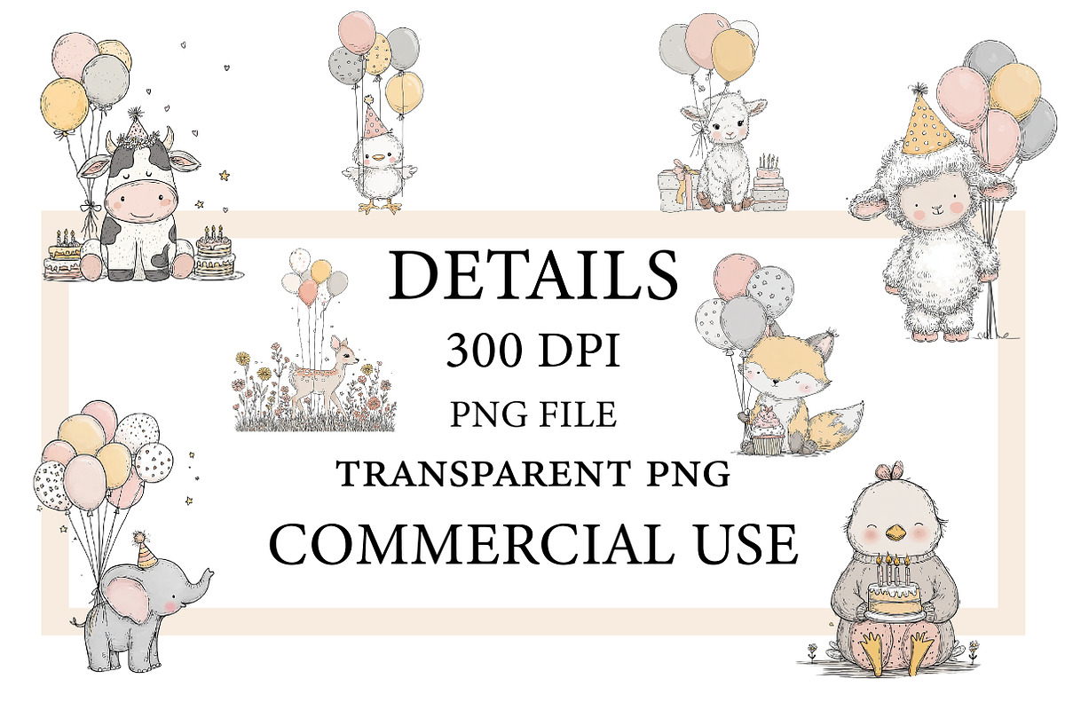 Whimsical Birthday Farm Animals PNG, an Animal Illustration by Designworld (Photo 3 of 9)