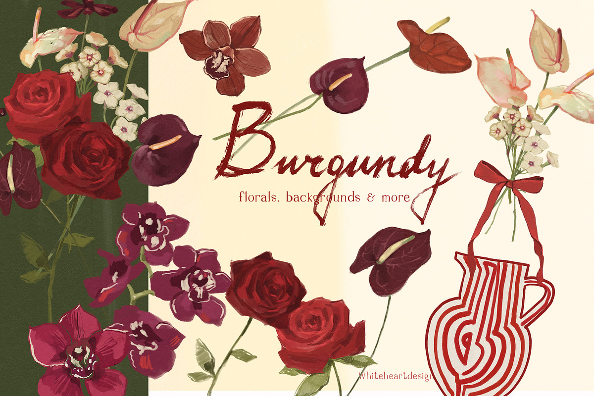 Burgundy Wedding Flower Illustration, a Decorative Illustration by whiteheartdesign (Photo 1 of 16)