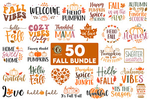 50 Fall SVG Bundle, Autumn Quotes
