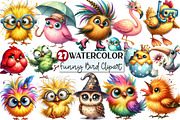 Watercolor Funny Bird Clipart, an Illustration by Rose Art (Thumbnail 1 of 7)