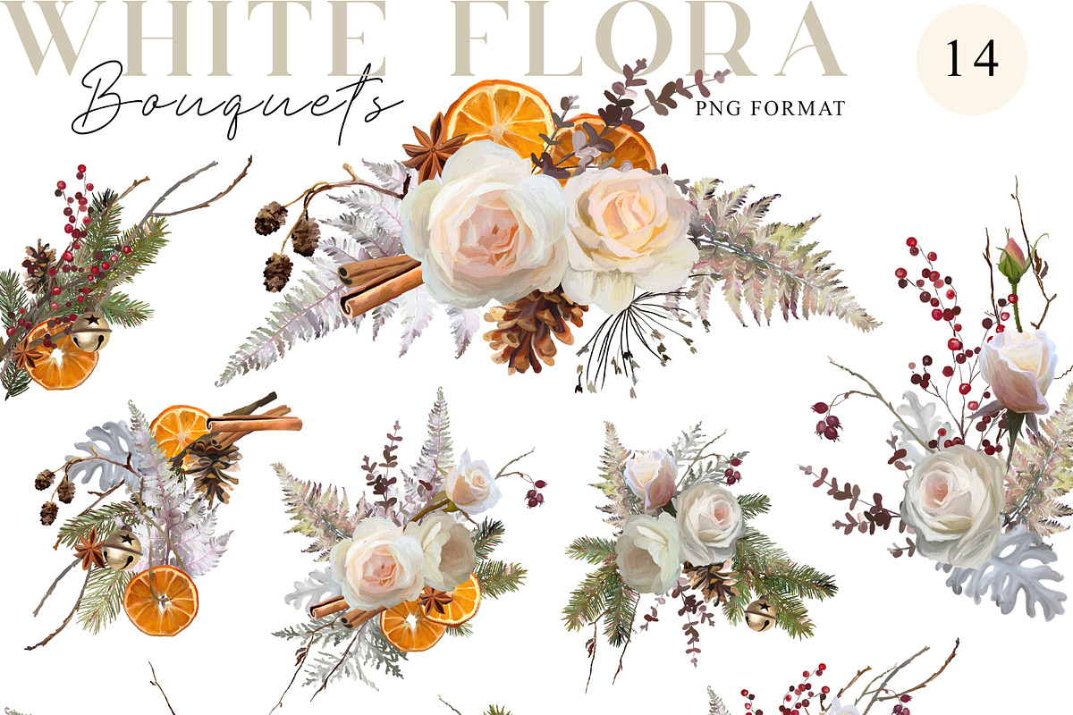 White Flora - Christmas clipart, a Decorative Illustration by Vasmila (Photo 3 of 15)