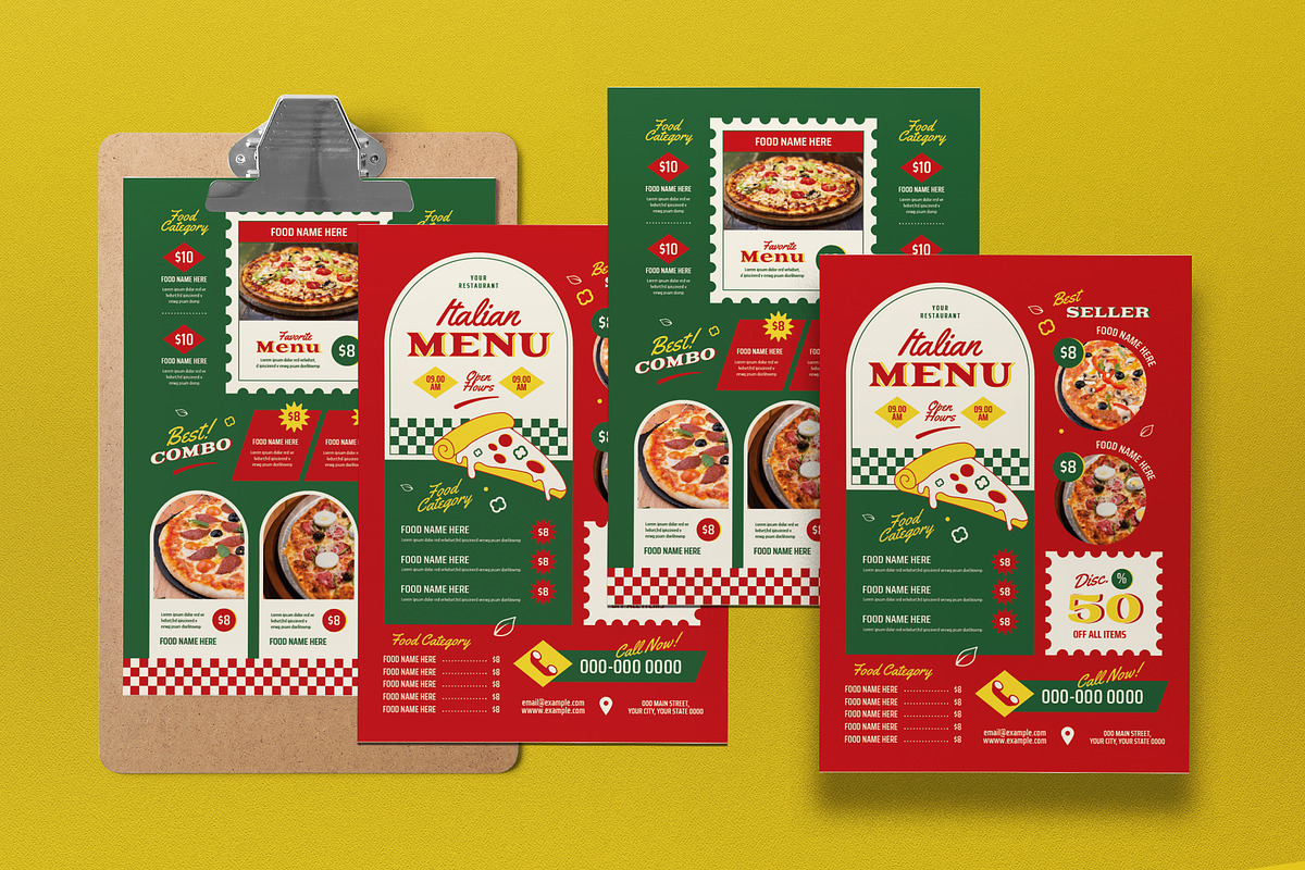 Red Modern Italian Food Menu, a Flyer Template by graphicook