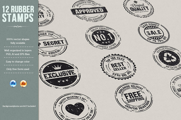 12 Rubber Stamps AI, EPS and PSD preview 5