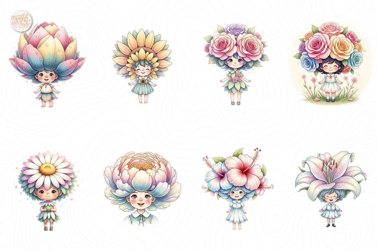 Whimsical Floral Child PNG Clipart., an Object Illustration by KennedyStudio (Photo 2 of 5)