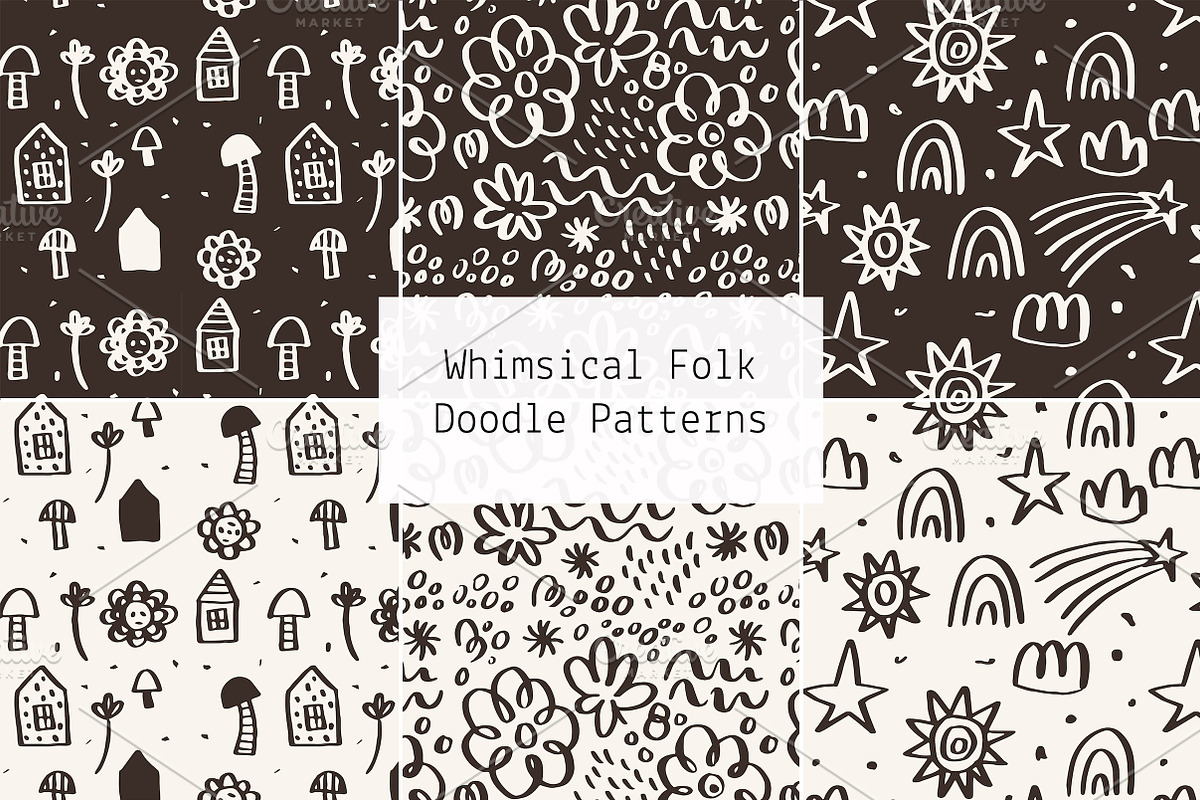 Whimsical Folk Doodle Patterns, a Pattern Graphic by Lyolya Profitrolya (Photo 1 of 7)