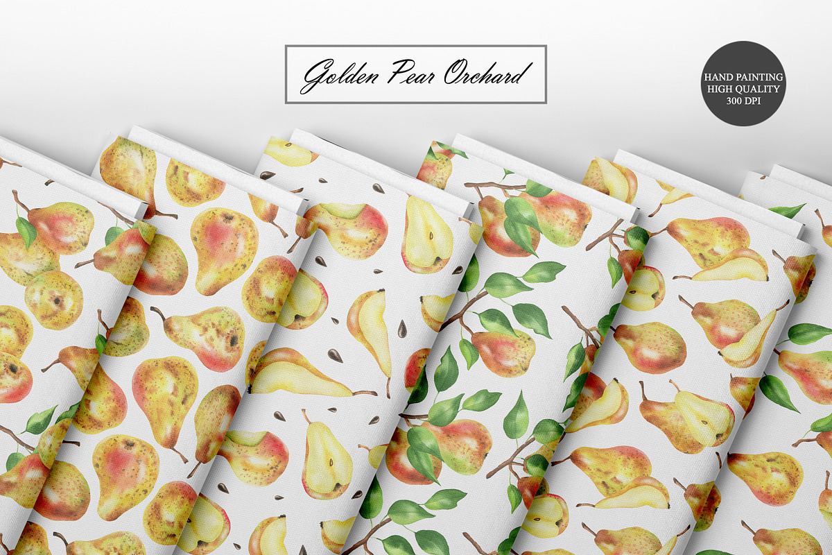 Watercolor Pear Seamless Patterns, a Food Illustration by OlDm_Shop (Photo 9 of 10)