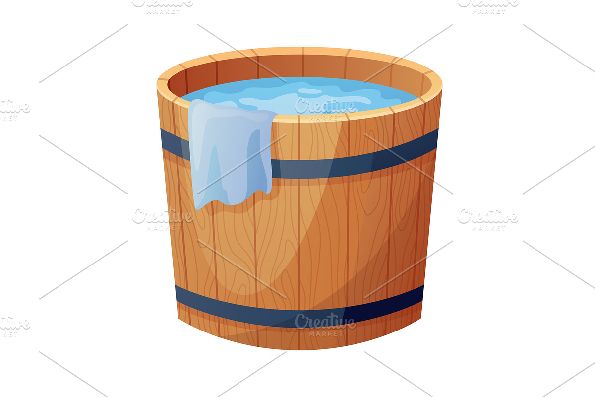 Wooden bath. Wood tub, cartoon, an Object Illustration by Things for designers