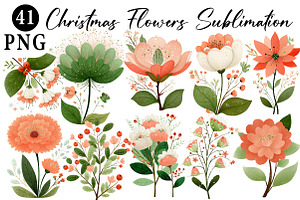 Christmas Flowers Sublimation, an Illustration by Daily.Designs
