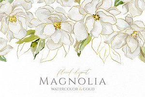 Watercolor & Gold Magnolia Flowers