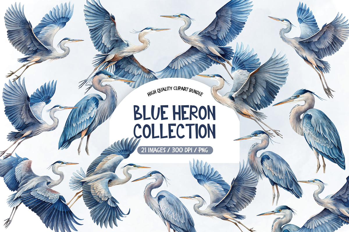 Blue Heron Collection Clipart Bundle, an Animal Illustration by TatiMockup (Photo 1 of 5)