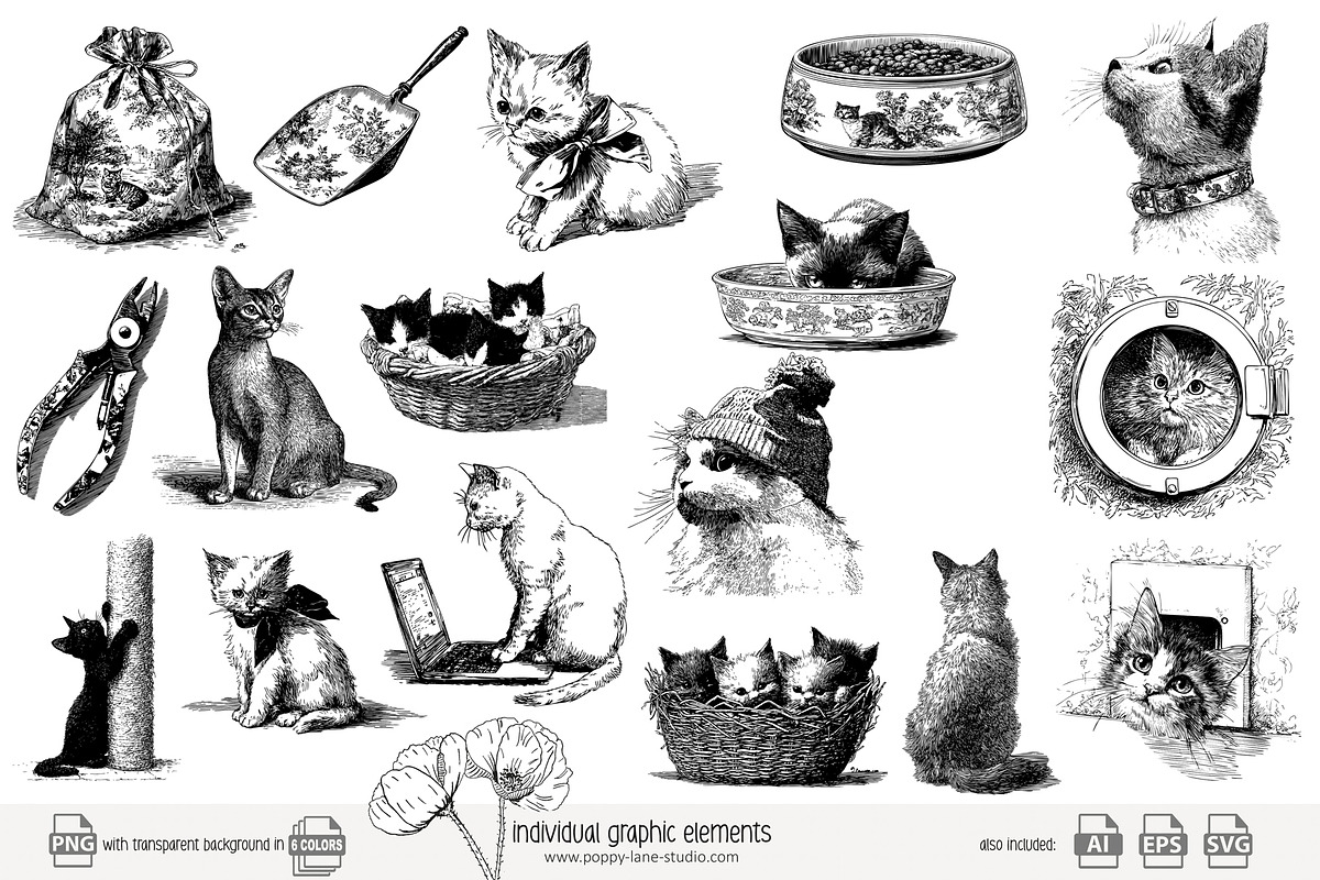 95 line art Cats clip art, an Animal Illustration by Poppy Lane Studio (Photo 2 of 12)