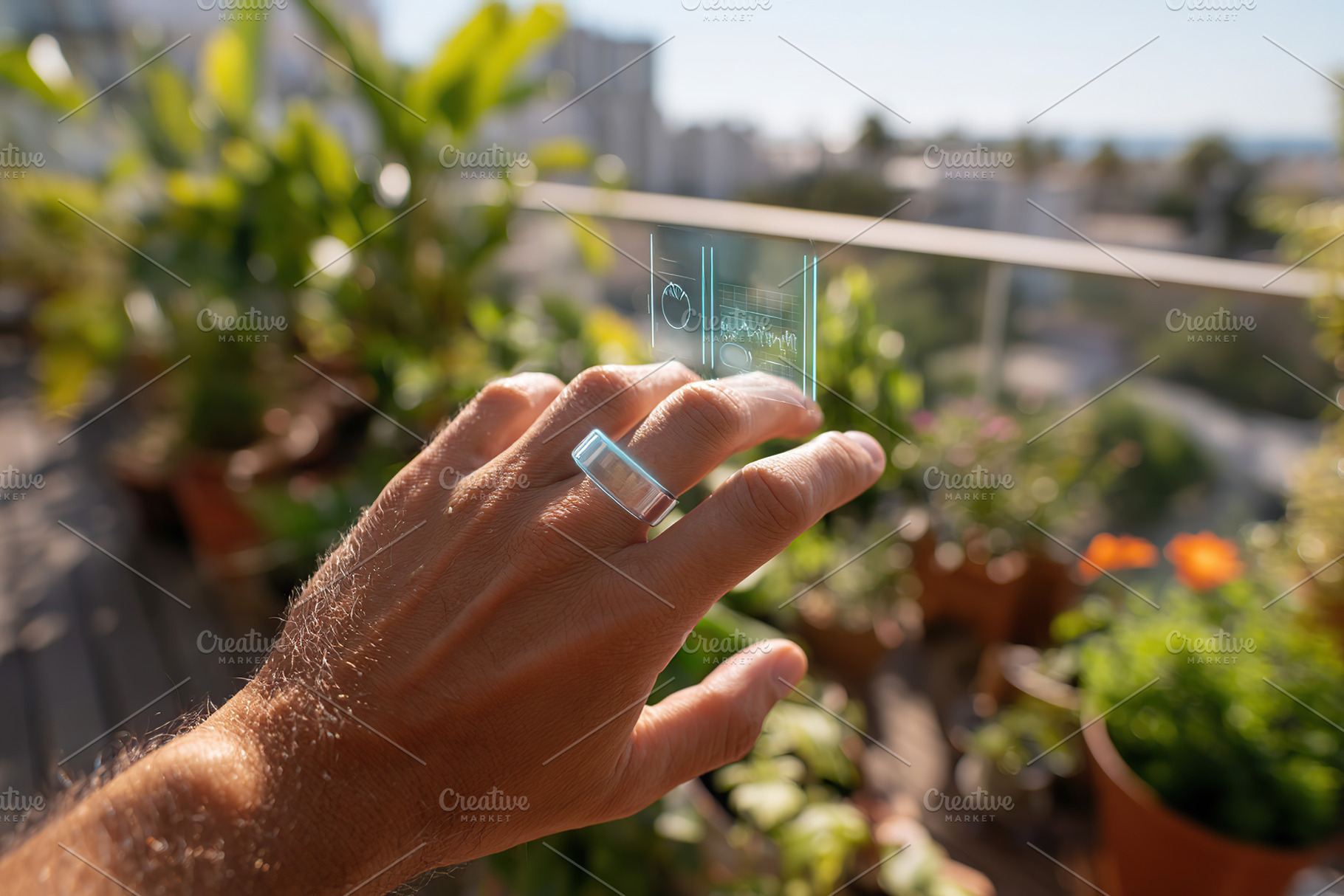 Smart ring displayed on a person's hand with a lush green background during day, a Photo by AlyaAnd