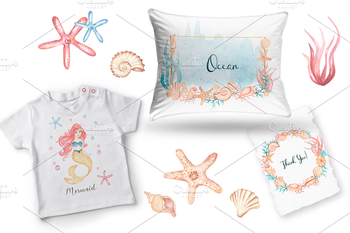 Watercolor Mermaid Collection, an Animal Illustration by MayaNavits (Photo 11 of 15)