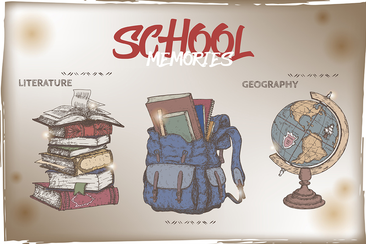 School memories vintage sketch set, a Graphic by Quetzal Art (Photo 3 of 6)