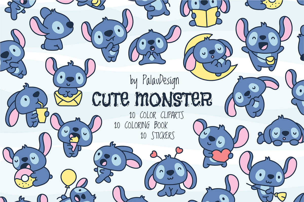 Monsters Cute Clipart Set, an Animal Illustration by Palau (Photo 1 of 10)