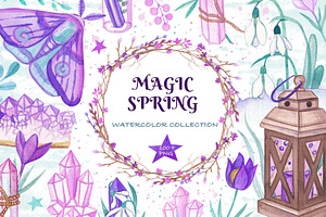 Magic Spring. Watercolor Set.