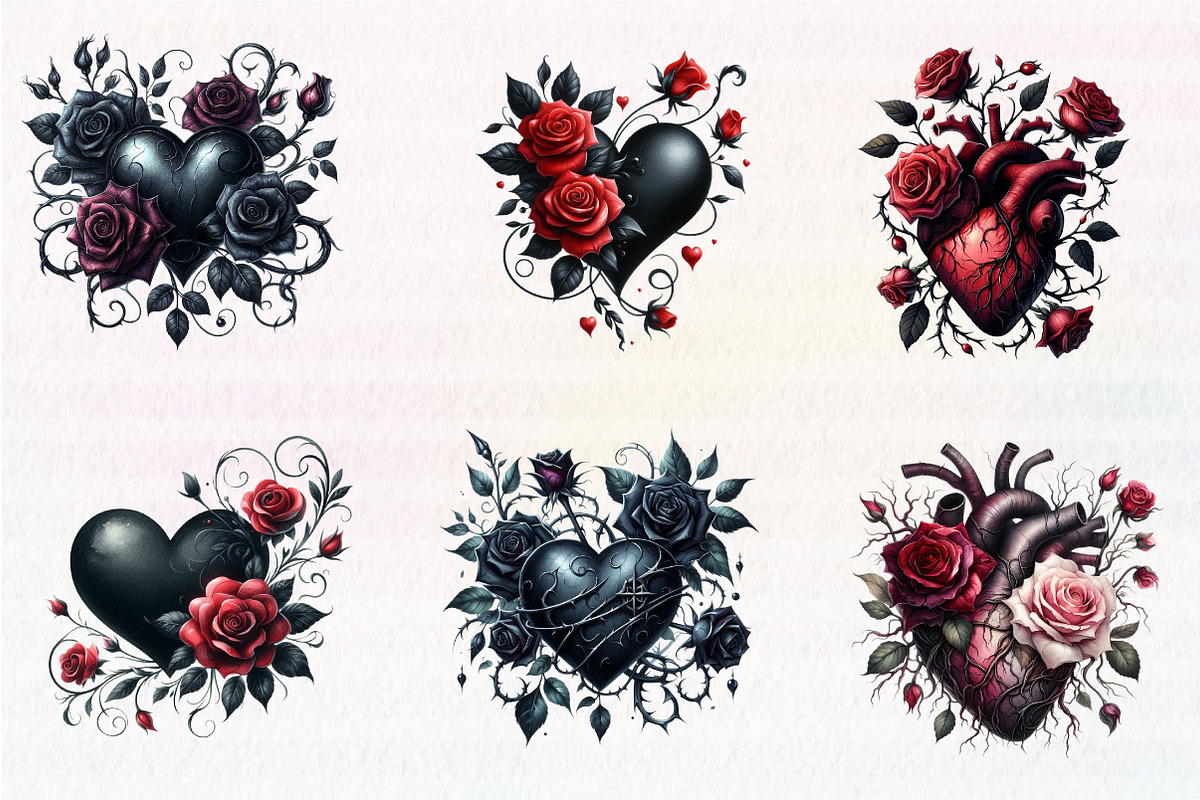 Gothic Floral Heart Clipart, an Illustration by CreationArt (Photo 3 of 4)