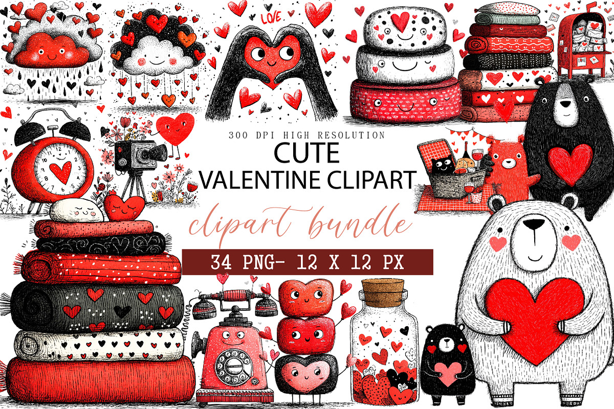 Cute Valentine Clipart, an Illustration by DreamArtGraphic (Photo 1 of 4)