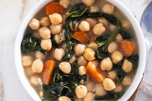 Chickpea and Spinach Soup with Carrots in White Bowl, a Food & Drink Photo by etorres69