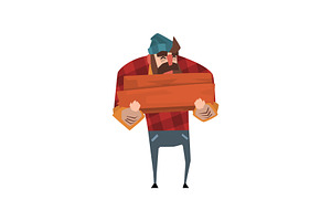 Strong Lumberjack With Beard In Red