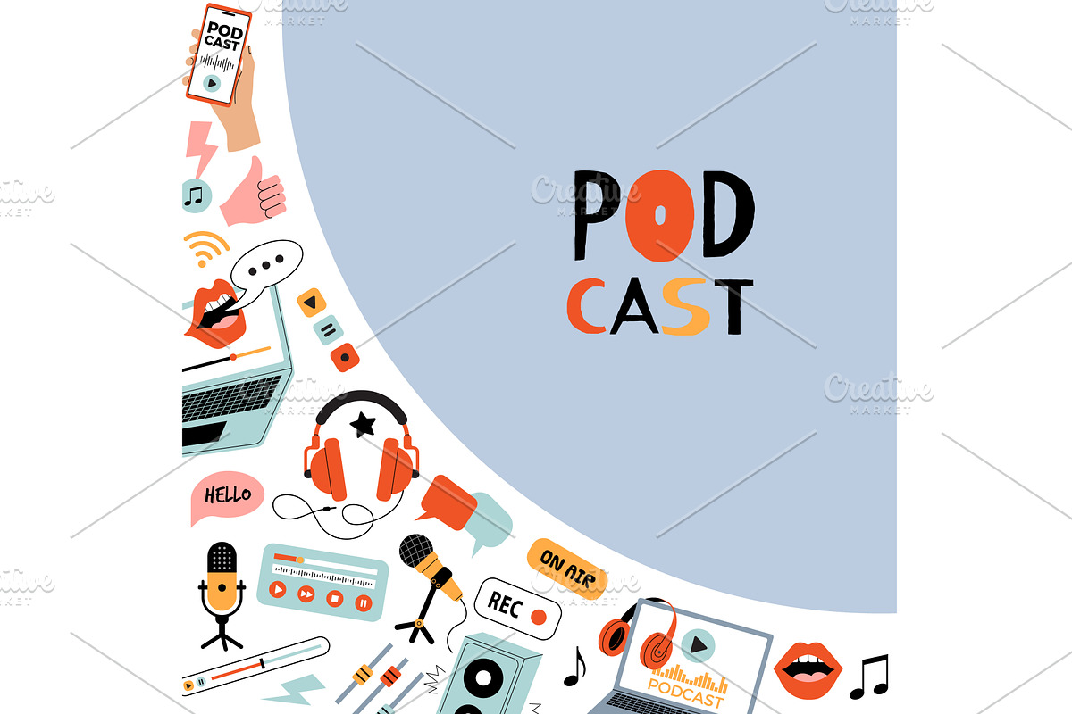 Podcast tools. decorative corner, a Technology Illustration by Onyx