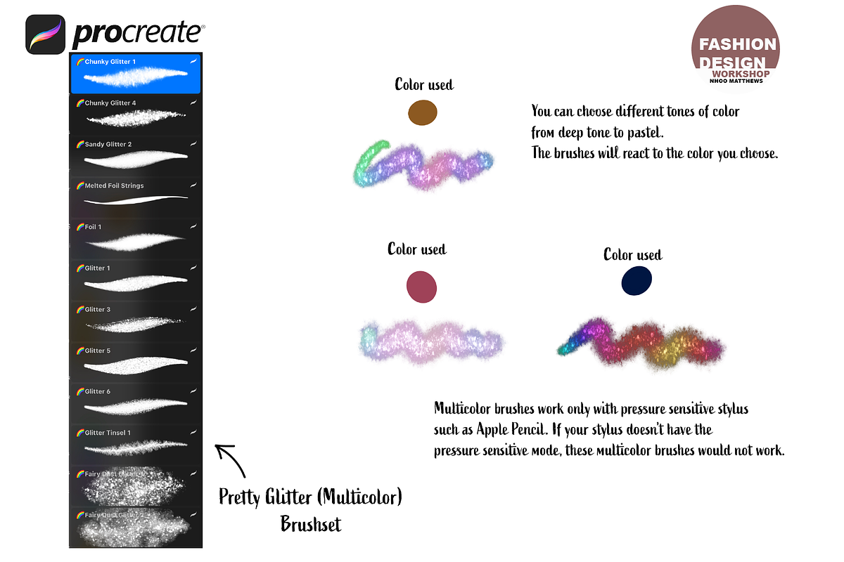Procreate 24 Pretty Glitter Brushes, a Brush Add-On by Fashion Workshop Bkk (Photo 4 of 8)