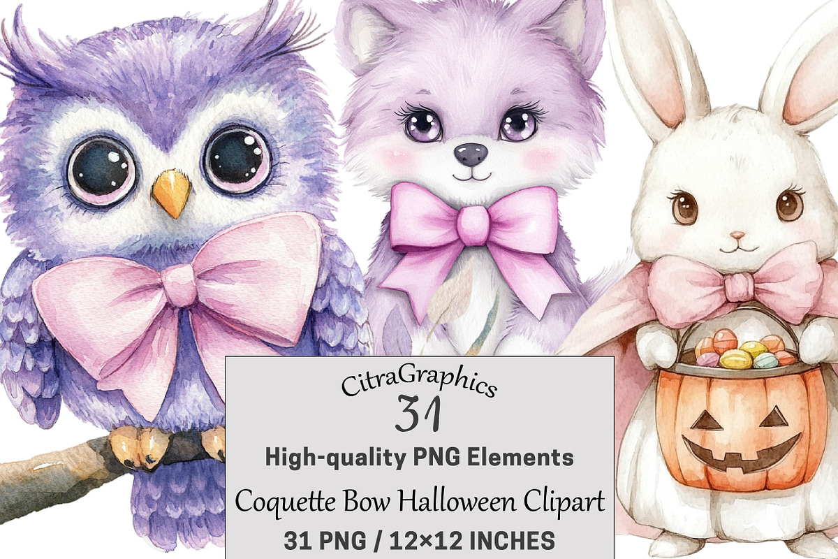 Coquette Bow Halloween Clipart, a Seasonal Illustration by CitraGraphics (Photo 1 of 5)