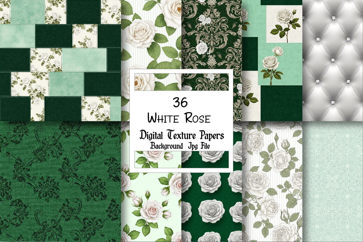 White Rose Digital Paper, a Pattern Graphic by Wow Magic