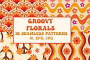 Groovy Flowers 10 Seamless Patterns, a Pattern Graphic by Yasmine Patterns (Thumbnail 1 of 9)