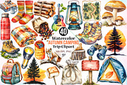 Watercolor Autumn Camping Trip PNG, a Seasonal Illustration by Canvas Craft (Thumbnail 1 of 3)