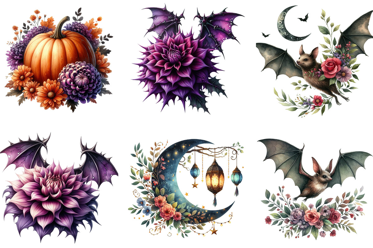 Halloween Flowers Clipart, an Illustration by DreamArtGraphic (Photo 4 of 5)
